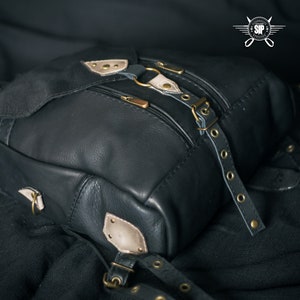 Long Triangular, Original Backpack Made of Black Natural Leather, With ...