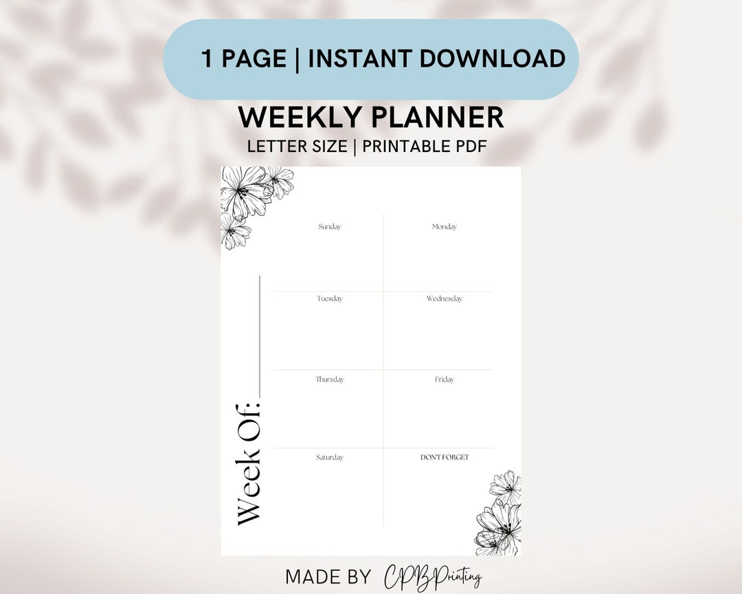 Weekly Planner Printable, Minimalist Weekly Schedule, Week at a Glance ...