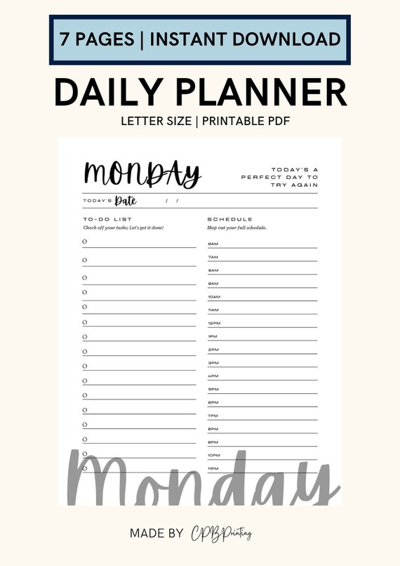 7 Day Planner Printable Weekly Planner Daily to Do Daily - Etsy
