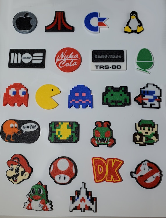 Retro Magnets (Qty of 6, any mix)  Pacman, Frogger, Centipede, Bubble Bobble, Link, Q-bert, Tux, Galaga, Minecraft, Mario, Xbox & many more!