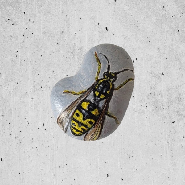 Wespe auf Stein handgezeichnet mit Acryl gemalt Zeichnung Geschenk Ostern Erzählsteine handmade handgemacht Insekten Natur bemalter