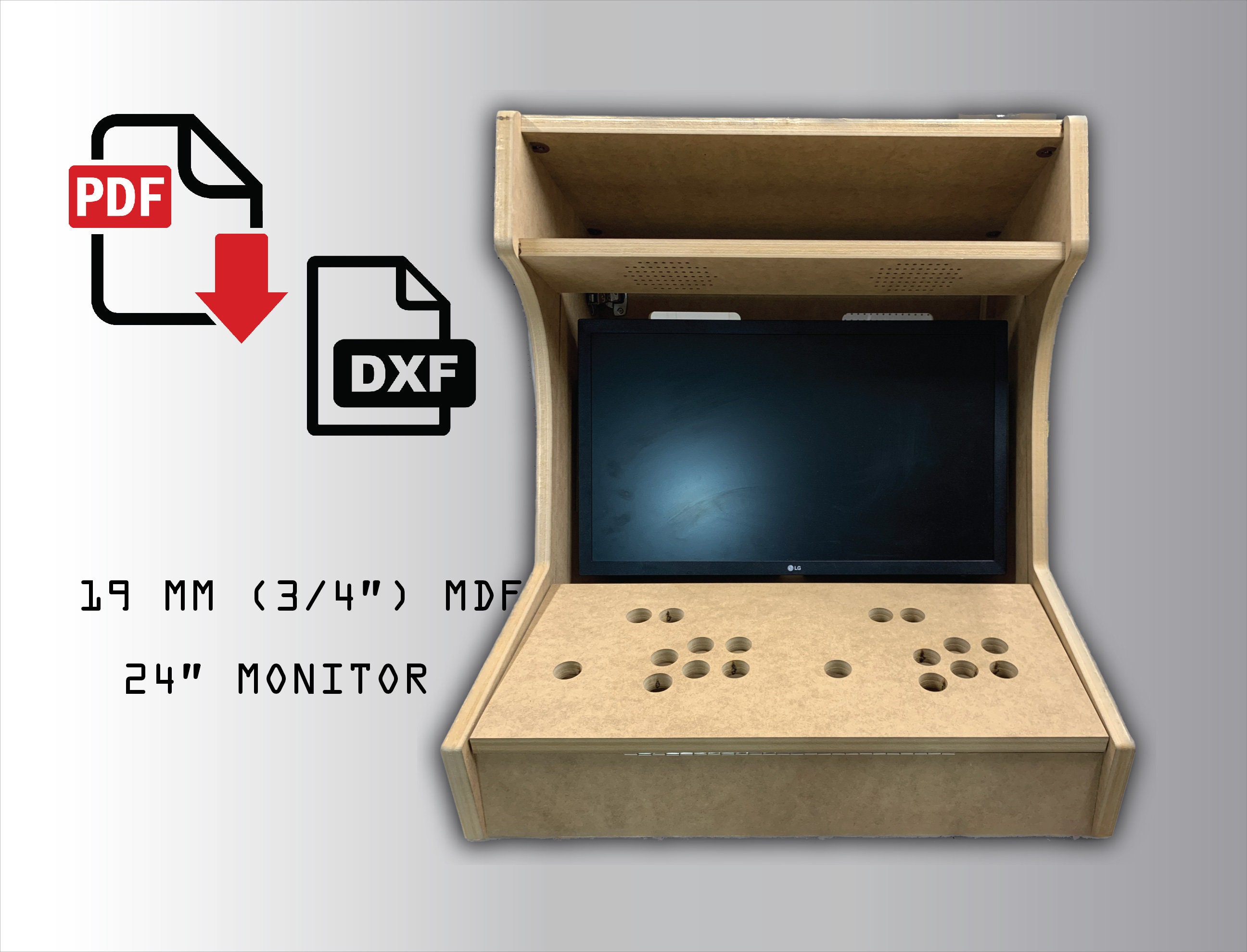 Bartop Arcade Machine Plans for 2 Players 19mm MDF, 24 Monitor Etsy