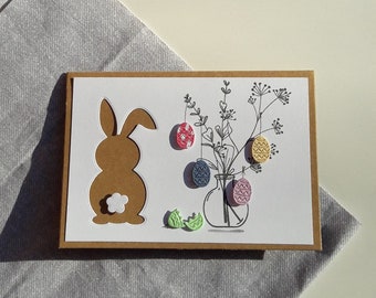 handmade card for Easter | 3D colorful Easter eggs Easter bunny Easter bouquet