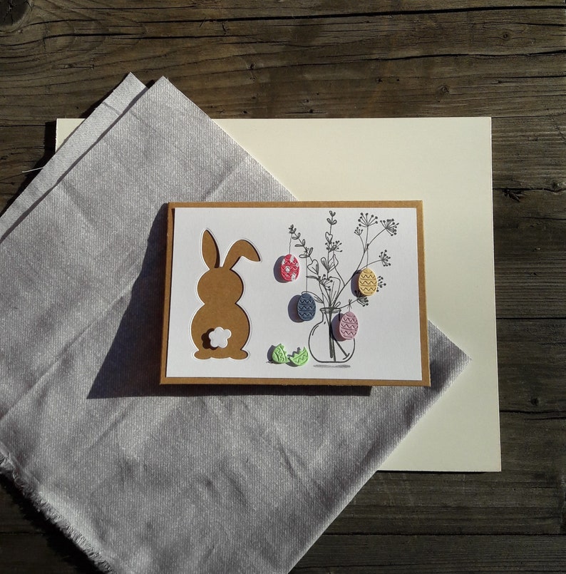 handmade card for Easter 3D colorful Easter eggs Easter bunny Easter bouquet image 1