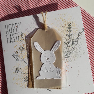 Osterkarte handgemacht | Osterhase 3D 'Hoppy Easter' Hase minimalistisch Eukalyptus Jute