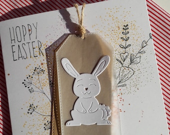 Osterkarte handgemacht | Osterhase 3D 'Hoppy Easter' Hase minimalistisch Eukalyptus Jute