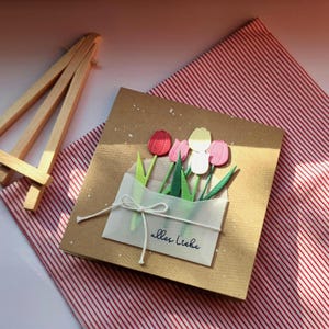 Carte d'anniversaire avec des fleurs dans une enveloppe faite à la main | Carte 3D avec tulipes, fête des mères, anniversaire de mariage, anniversaire, fiançailles, mariage image 5