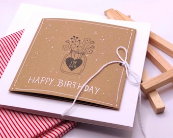 Carte d'anniversaire faite à la main avec compartiment pour bon d'achat | Carte 3D avec bouquet de fleurs, Joyeux anniversaire et porte-bon