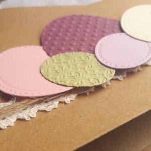 Easter card with colorful Easter eggs in berry, cream, green handmade in 3D with jute ribbon and lace, sustainable image 4