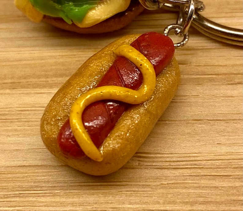 Hamburger & Hot Dog Keychain, Burger Keychain, Hot Dog Keychain, Food