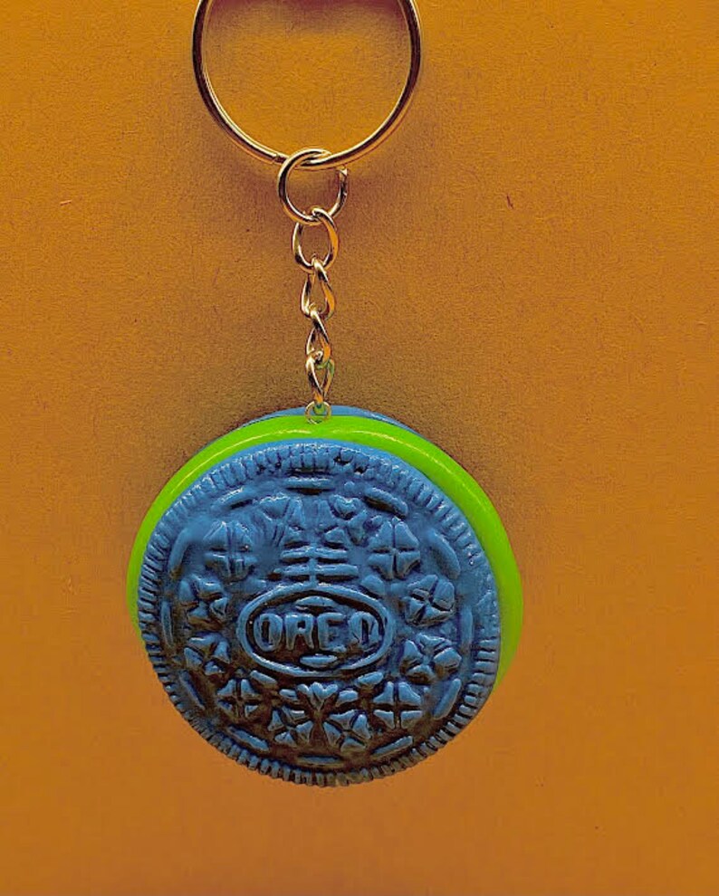 Blue and Green Oreo Keychain, Neon Keychain, Oreo Keychain, Colorful Keychain, Cookie Keychain