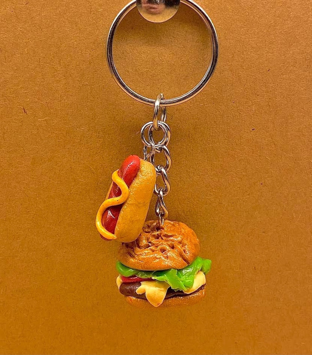 Hamburger & Hot Dog Keychain, Burger Keychain, Hot Dog Keychain, Food
