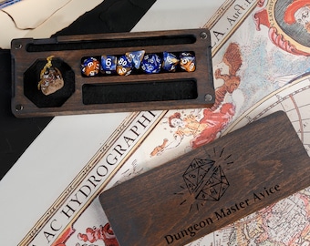 Handmade Wooden DnD Dice Box and Tray – Dragon Dice Box for D20, MTG & Tabletop – Custom Dice Storage Set Box – Wood Dice Holder