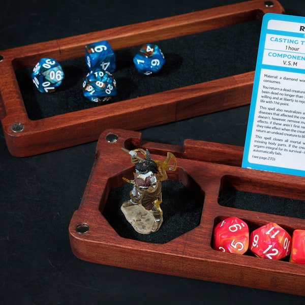 Personalized Wooden DnD Dice Box with Tray, Role Play Game Dice Box, Wooden Dice Box, Dice Holder Box, Personalized Dice Storage