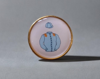 Bespoke lapel badge/ brooch horse racing jockey colours