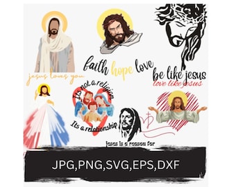 Jesus Svg Bundle, christliches Svg-Bündel, religiöser christlich-katholischer Glaube, religiöses Svg, Jesus Gesicht, Svg-Dateien für Cricut & Clipart