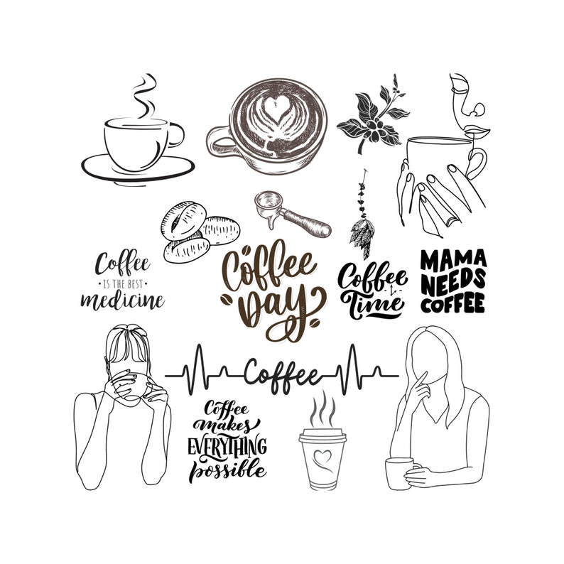 Coffee Svg Bundle / Coffee Cup Svg / Coffee Quotes Etsy