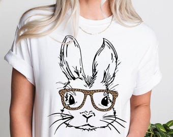 Bunny with Leopard Glasses Shirt, Comfort Colors Easter Tshirt, Easter Rabbit Crewneck, Easter Bunny Tee, Easter Gift for Mom,Cute Bunny Tee