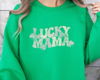 Retro Lucky Mama Sweatshirt, Saint Patrick's Day Crewneck for Mom, St Patricks Day Lucky Shamrock Hoodie, Saint Patricks Day Gift for Mom