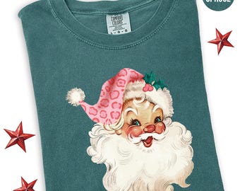 Comfort Colors Pink Santa Shirt, Christmas Retro Santa Tshirt, Pink Santa Tee, Pink Christmas Shirt, Holiday Clothing Gift For Women