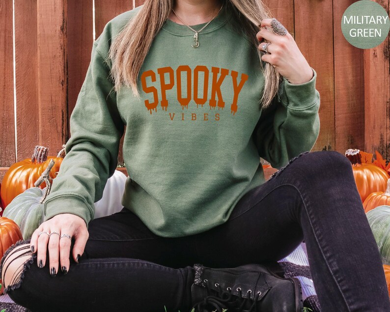 Spooky Vibes Sweatshirt, Spooky Halloween Sweater, Halloween Sweatshirt, Halloween Hoodie, Spooky Season Crewneck image 2