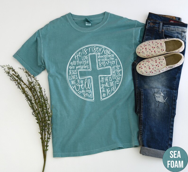 He Is Risen Shirt, Comfort Colors Easter Tshirt, Cross With Words Shirt, Jesus Shirt, Christian Cross Crewneck, Bible Verse Tee, Easter Gift image 5