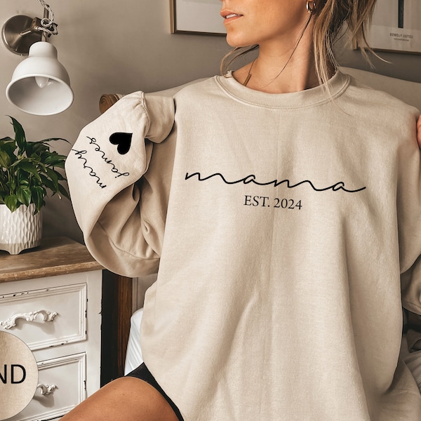 Personalized Mama Sweatshirt with Kids Names Sleeve, Mothers Day Gift , Est Date Mom Sweatshirt, Gift for Mother, Childs Names on Sleeve