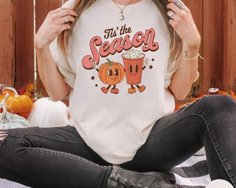 Retro Halloween Shirt, Tis The Season Tshirt, Comfort Colors Cute Halloween Pumpkin Spice T Shirt, Fall Shirts for Women Spooky Season