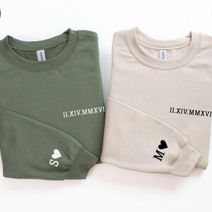 Custom Roman Numeral Sweatshirt With Initials Heart Personalized Valentines Day Couple Anniversary Gifts Roman Date Couples Matching Sweater