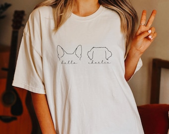 T-shirt personnalisé pour chien, T-shirt oreilles de chien personnalisé avec nom, T-shirt personnalisé pour maman de chien, T-shirt pour papa de chien, Cadeau pour amoureux des animaux, Cadeau pour homme