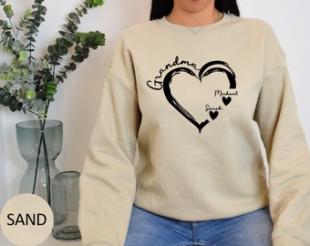 Custom Grandma Sweatshirt, Grandma Heart Sweat, Grandkids Name Shirt, Gift For Grandma, Nana Crewneck, Personalized Gift For Parents Mother