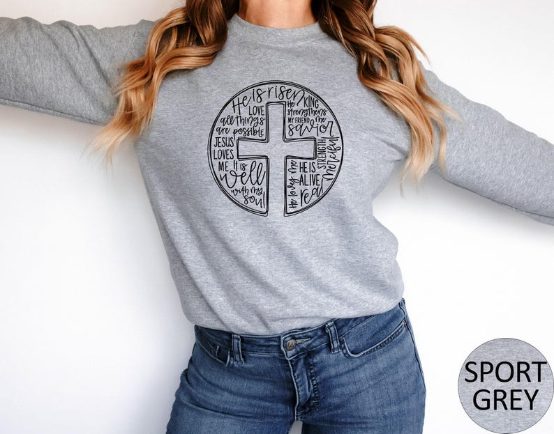 He Is Risen Sweatshirt, Easter Sweatshirt, Cross With Words Sweater, Jesus Lover Hoodie, Christian Cross Bible Verse Crewneck Sweatshirt image 10