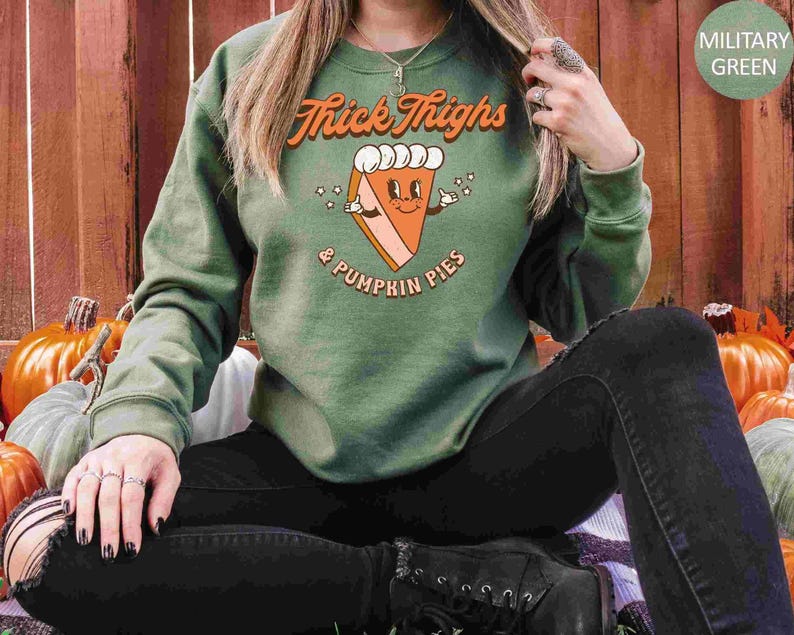 Thick Thighs and Pumpkin Pie Sweatshirt Retro Thanksgiving Sweatshirt Thanksgiving Family Sweater Halloween Sweatshirt Fall Sweatshirt image 2