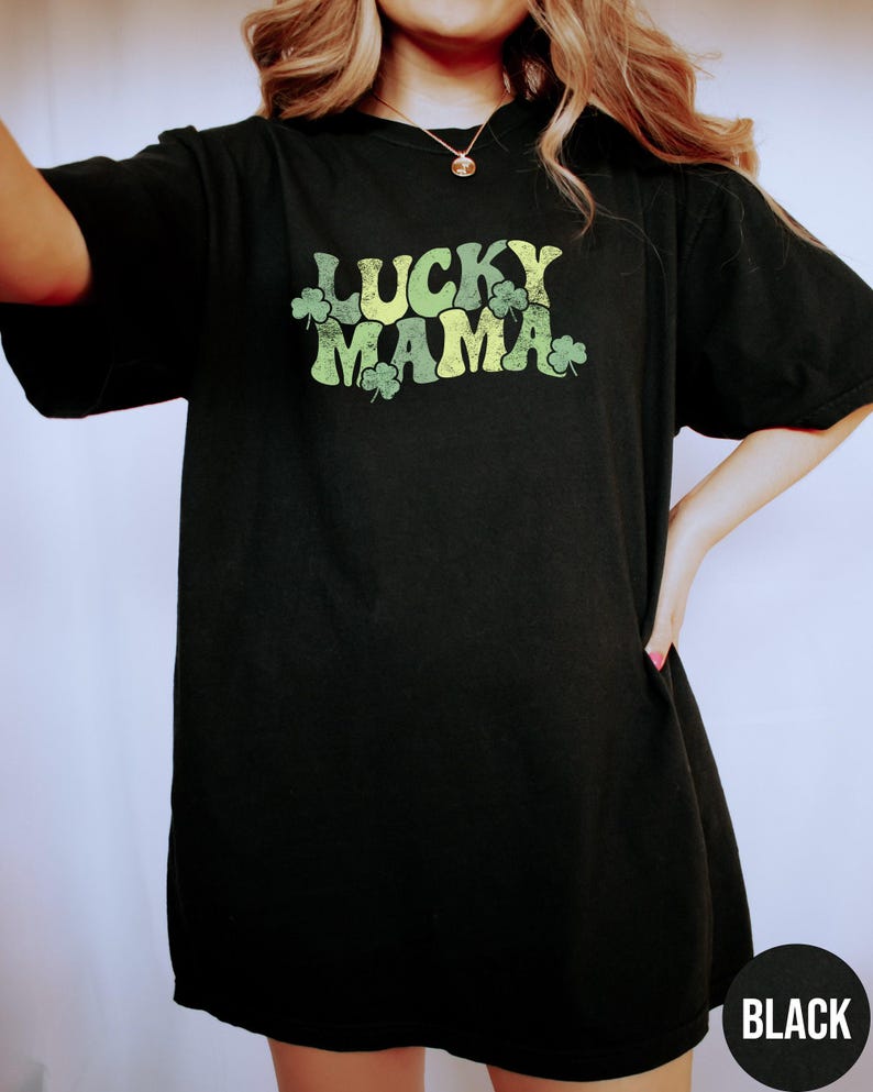 Lucky Mama Shirt, Comfort Colors Saint Patricks Tshirt, St Patricks Tee, Saint Patricks Day Gift for Mom, Shamrock Shirt, Irish Mom Crewneck image 2