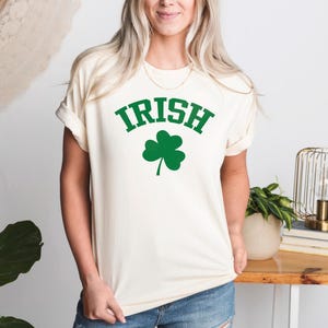a woman wearing a st patrick's day t - shirt