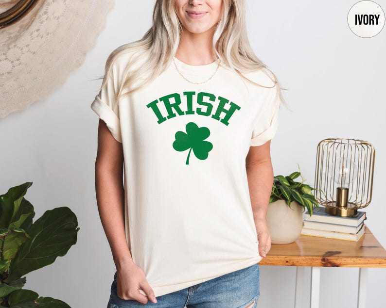 a woman wearing a st patrick's day t - shirt