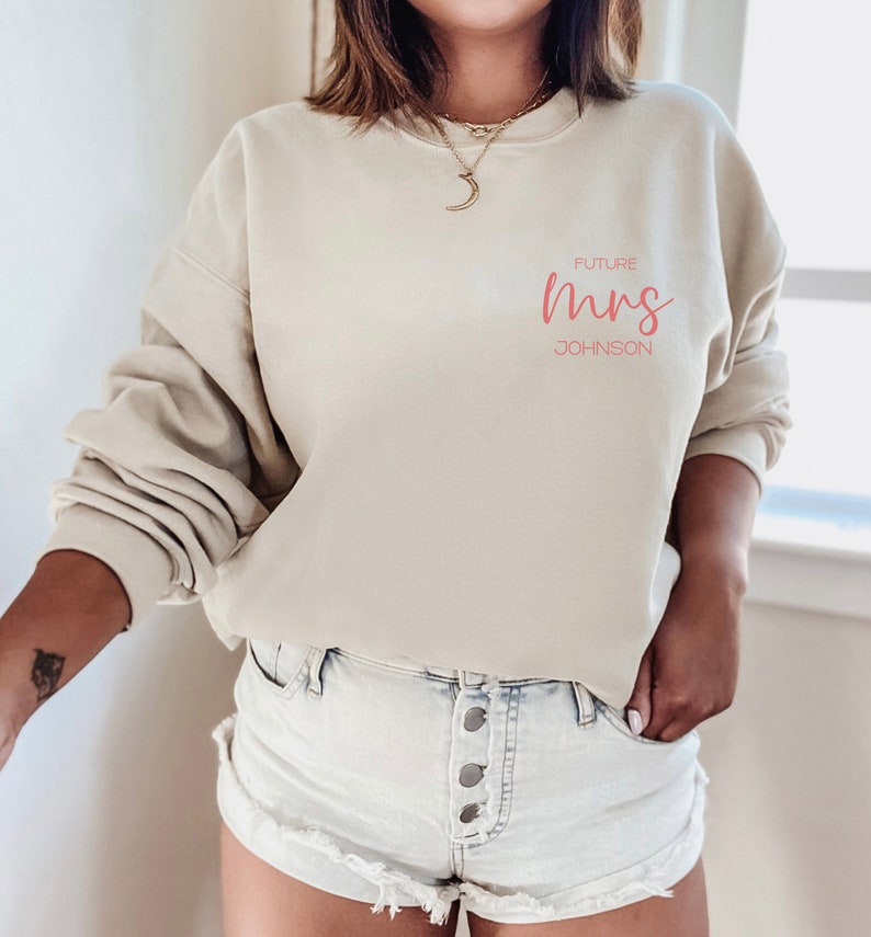 Custom Future Mrs Sweatshirt, Personalized Engagement Gifts, Gifts for Fiance, Gift For Bride, Congratulations Gift, Custom Last Name Hoodie image 3