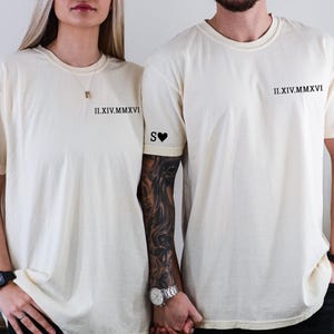 Custom Date and Initial Shirt Comfort Colors Personalized Roman Numeral Tshirt Anniversary Gifts Valentines Day Gifts Matching Couple Shirts