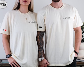 Custom Date and Initial Shirt Comfort Colors Personalized Roman Numeral Tshirt Anniversary Gifts Valentines Day Gifts Matching Couple Shirts