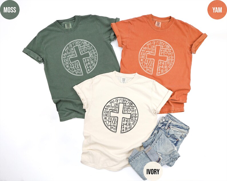 He Is Risen Shirt, Comfort Colors Easter Tshirt, Cross With Words Shirt, Jesus Shirt, Christian Cross Crewneck, Bible Verse Tee, Easter Gift image 3
