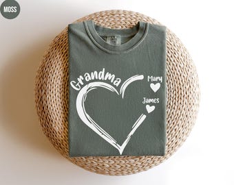 Custom Grandma Shirt Comfort Colors Personalized Grandma Heart Grandkids Names Tshirt Grammy Crewneck Gift For Grandma T Shirt Nana Shirt