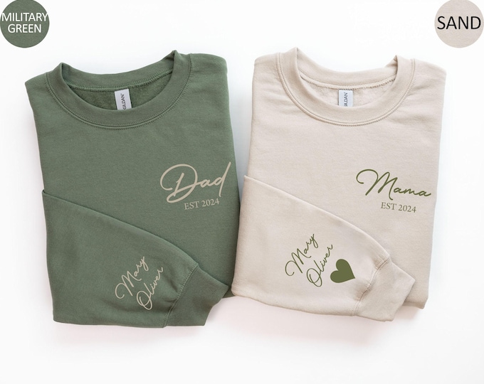Custom Matching Dad and Mama Sweatshirt Matching Colors Mom and Dad Hoodie Personalized Mama Sweater With Kids Names Custom Dad Crewneck