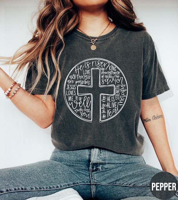 He Is Risen Shirt, Comfort Colors Easter Tshirt, Cross With Words Shirt, Jesus Shirt, Christian Cross Crewneck, Bible Verse Tee, Easter Gift