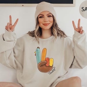 Peace Sign Turkey Retro Thanksgiving Turkey Sweatshirt Hello Thanksgiving Sweatshirt Gift For Thanksgiving Happy Thanksgiving Sweater image 2