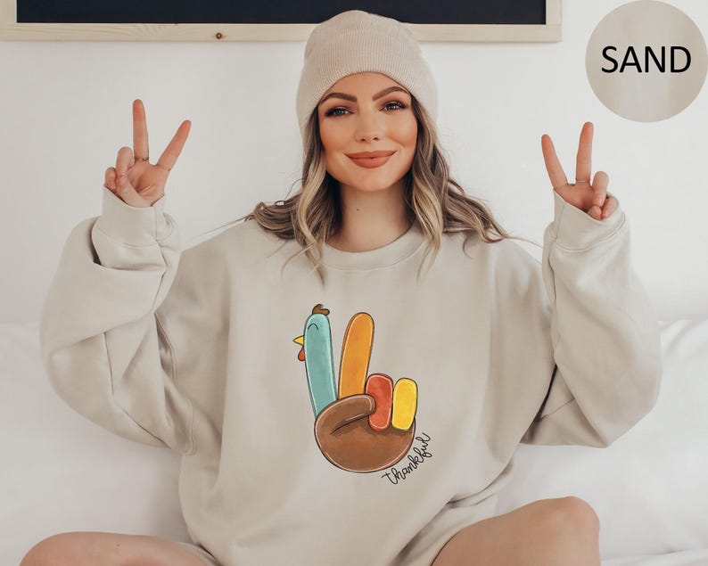 Peace Sign Turkey Retro Thanksgiving Turkey Sweatshirt Hello Thanksgiving Sweatshirt Gift For Thanksgiving Happy Thanksgiving Sweater image 2