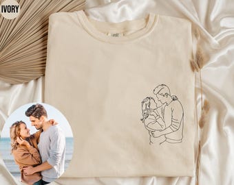Custom Portrait Shirt, Comfort Colors Custom Portrait From Photo, Outline Photo Tshirt, Couple Line Art Crewneck, Bridal Portrait Tee