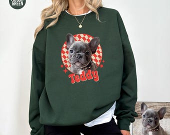 Custom Pet Sweatshirt, Personalized Dog Hoodie, Retro Dog Face Crewneck, Dog Mom Gift, Custom Dog Sweatshirt, Customized Cat Sweater