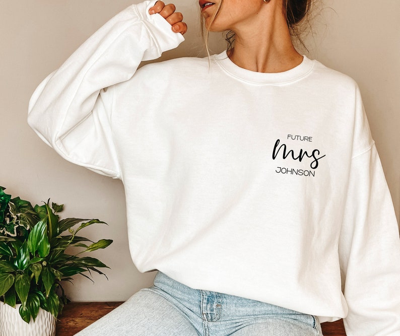 Custom Future Mrs Sweatshirt, Personalized Engagement Gifts, Gifts for Fiance, Gift For Bride, Congratulations Gift, Custom Last Name Hoodie image 1