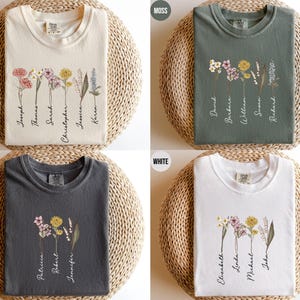 Custom Birth Month Birth Flower Shirt Peronalized Birthday Gift for Her Floral Tshirt Comfort Colors Mothers Day Gift Family Tree Crewneck