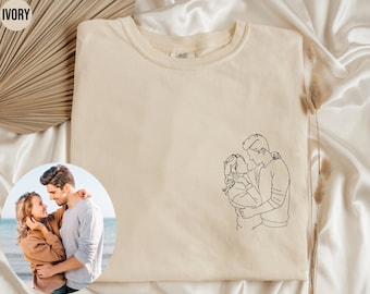 Custom Portrait Shirt, Comfort Colors Custom Portrait From Photo, Outline Photo Tshirt, Couple Line Art Crewneck, Bridal Portrait Tee